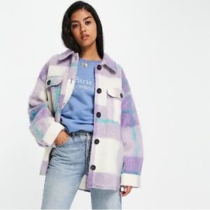 ASOS Wool Blend Purple Plaid Jacket